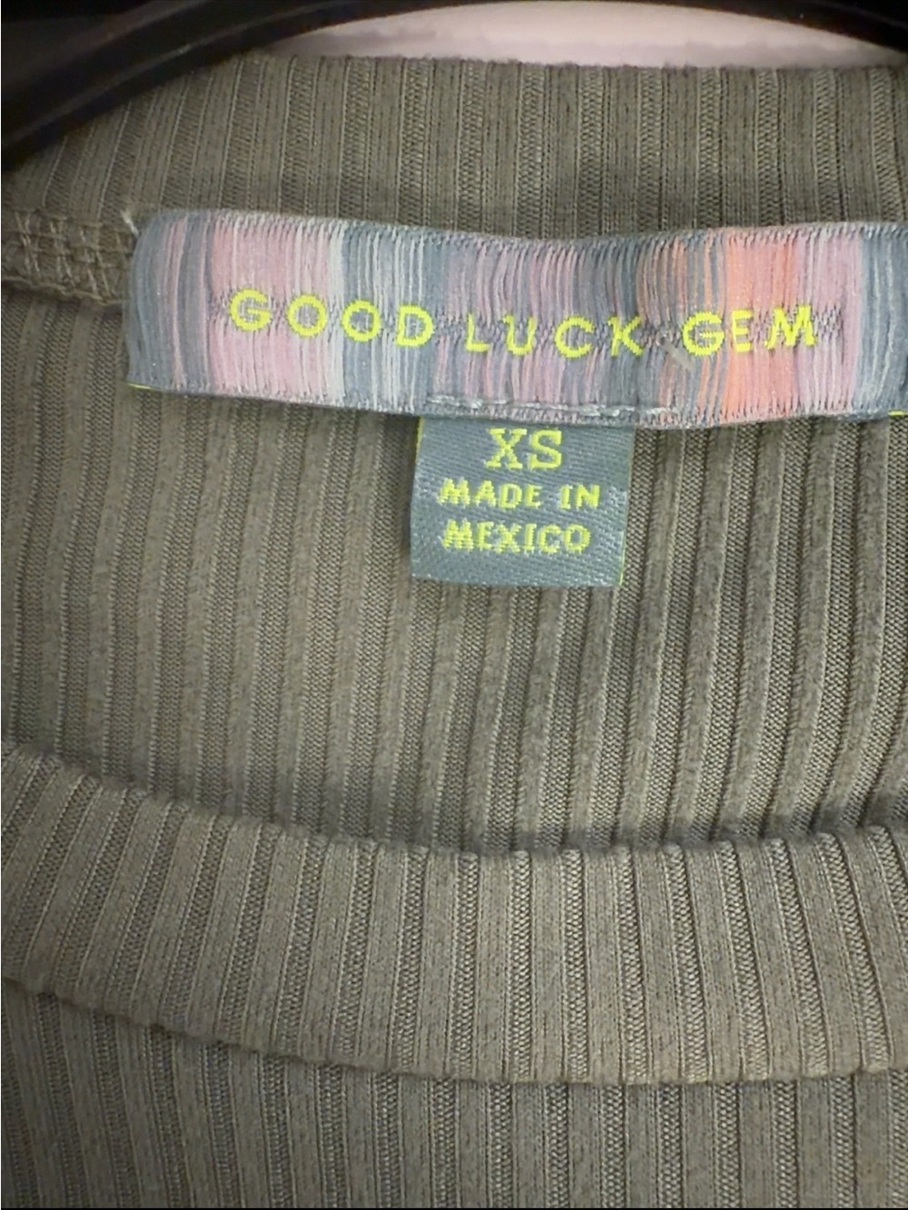 Good Luck Gem Olive Green Ribbed Long Sleeve Swing Mini Dress XS - Picture 8 of 9